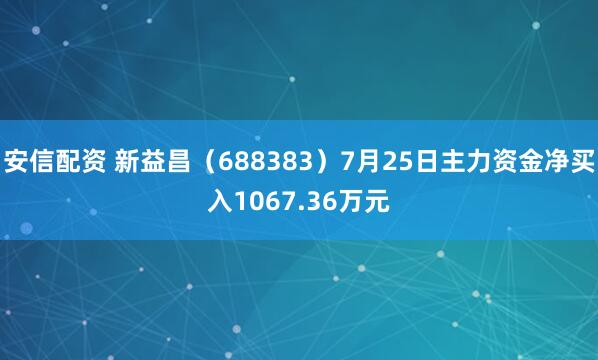 安信配资 新益昌（688383）7月25日主力资金净买入1067.36万元