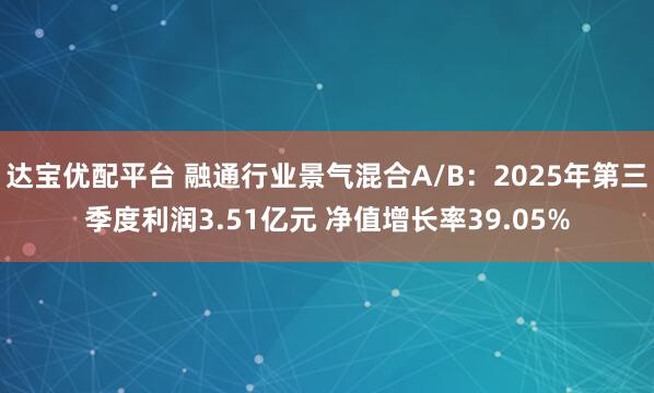 达宝优配平台 融通行业景气混合A/B：2025年第三季度利润3.51亿元 净值增长率39.05%