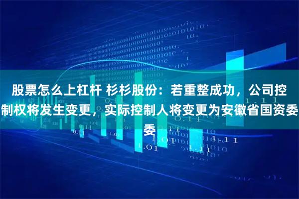 股票怎么上杠杆 杉杉股份：若重整成功，公司控制权将发生变更，实际控制人将变更为安徽省国资委